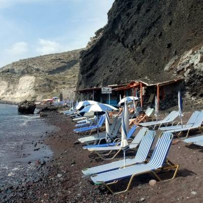 Red Beach with sunbeds and umbrellas