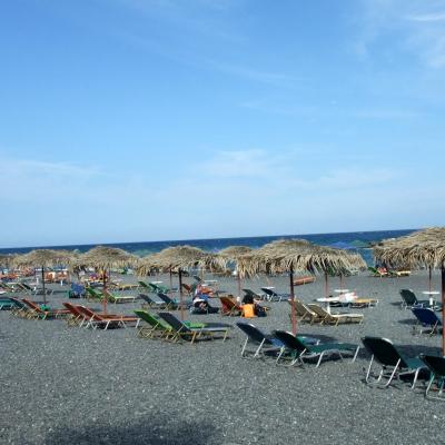 Kamari beach with sun beds