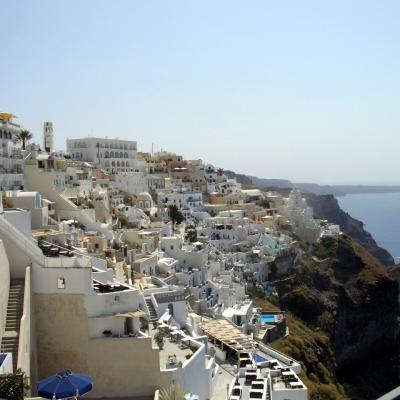 View of the houses at the caldera of Fira on santorini